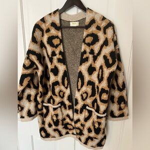 Maeve by Anthropologie Leopard Animal Print oversized Cardigan Black Tan small